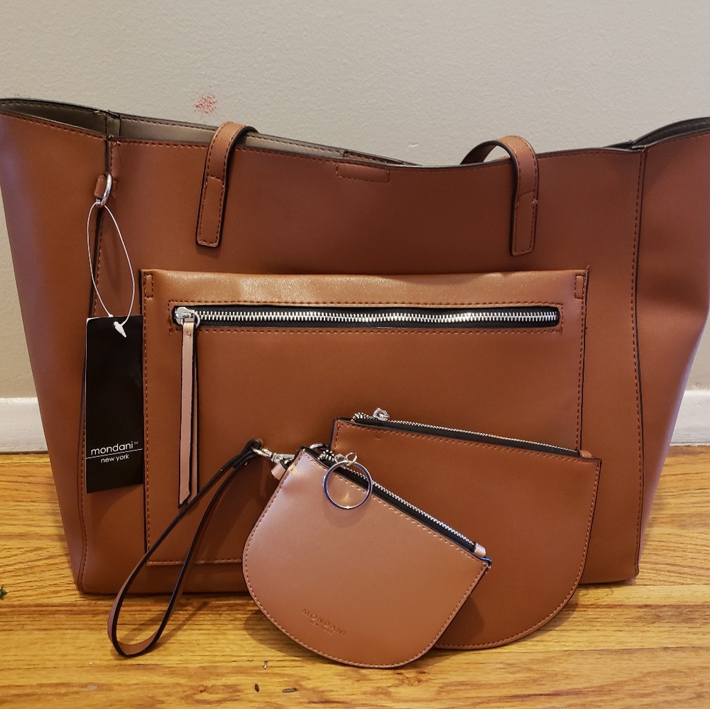 Mondani Celia cognac rose gold tote bag